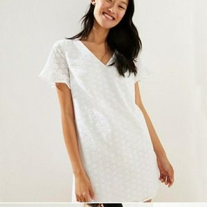 Loft ann taylor white eyelet flutter cuff sheath dress